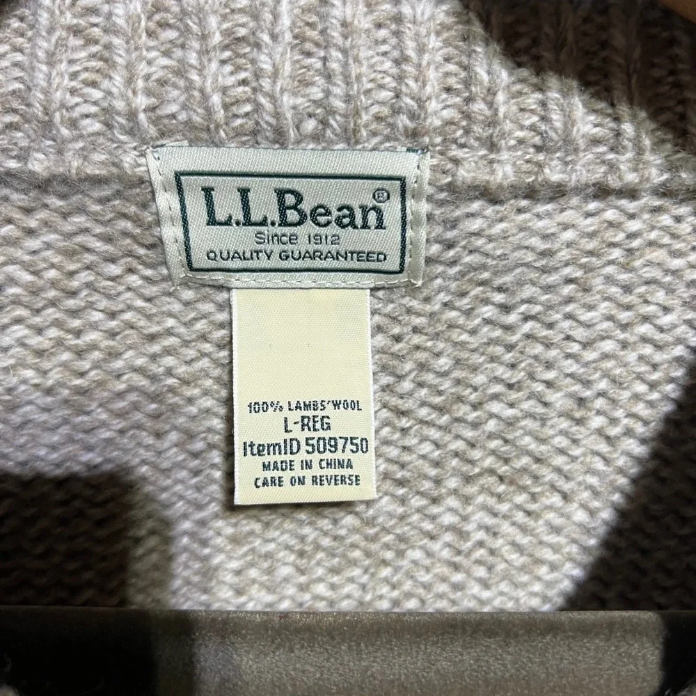 LL Bean Crewneck Sweater Mens L Regular Beige Lambswool Knit Pullover 509750